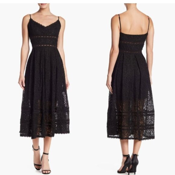 NSR Nordstrom Black Crochet Lace Sleeveless Midi Dress, Size Medium - Picture 1 of 16